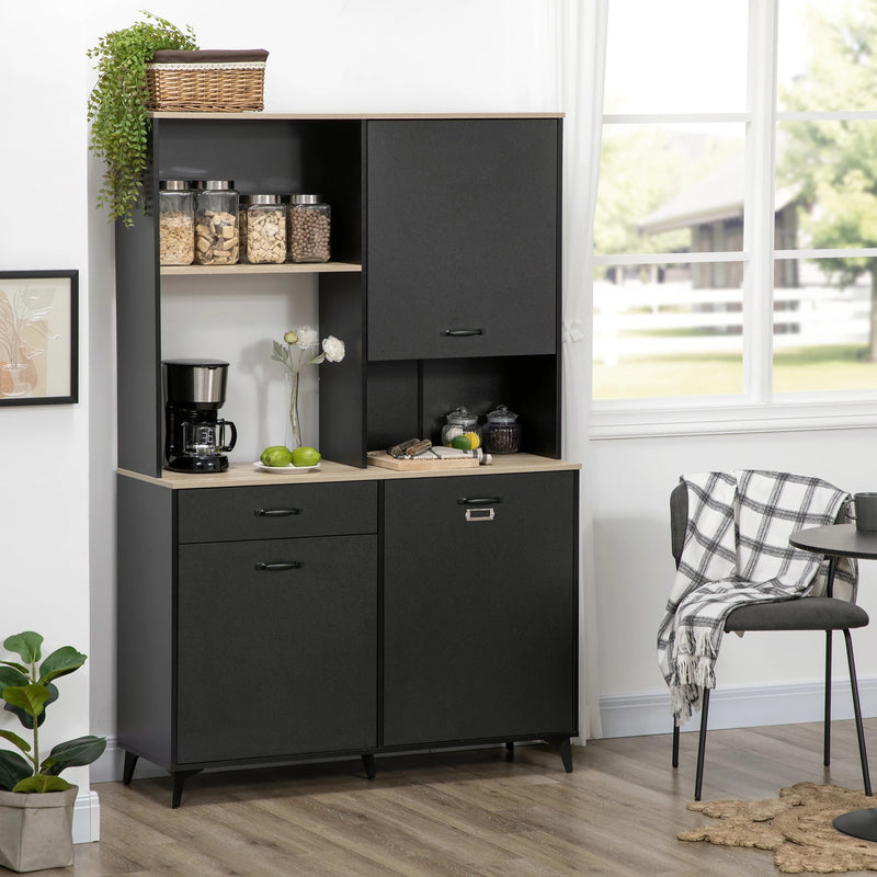 HOMCOM 71" Freestanding Kitchen Pantry, Buffet with Hutch, Modern Storage Cabinet Cupboard, Microwave Cabinet with Doors and Adjustable Shelf, Black