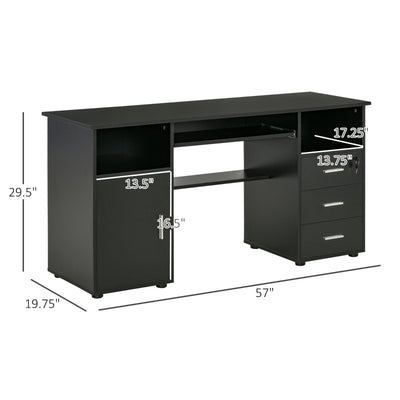 HOMCOM Computer Desk with Keyboard Tray and Drawers, Writing Desk, Home Office Workstation, Black