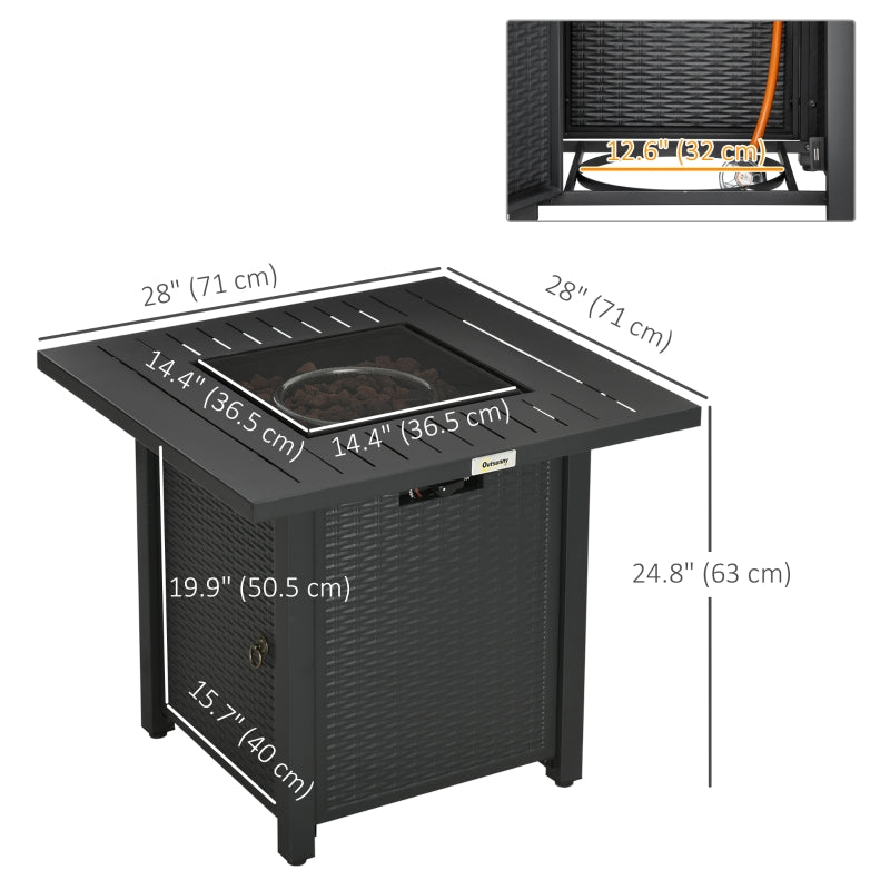 Outsunny Propane Fire Pit Table Smokeless Gas Firepit with 40,000 BTU Burner Thermocouple, Lava Rocks, Cover, Spark Guard