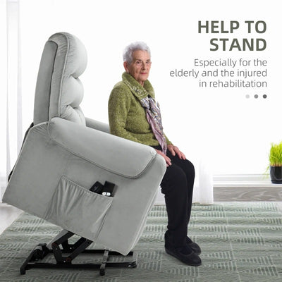 HOMCOM Lift Chair for Elderly, Massage Recliner Chair with 8 Vibration Points, Footrest, Remote Control, Side Pockets, Grey