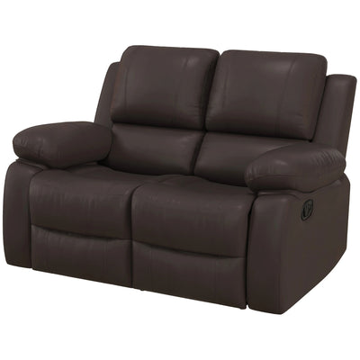 HOMCOM PU Leather Manual Recliner Sofa, Double Reclining Loveseat with Pullback Control Footrest for Living Room, Brown