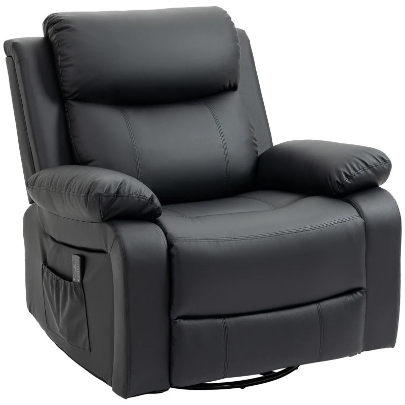 HOMCOM PU Leather Reclining Chair with Vibration Massage Recliner, Swivel Base, Rocking Function, Remote Control, Black