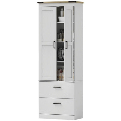 HOMCOM 67" Tall Kitchen Pantry Storage Cabinet, Kitchen Pantry Cabinet with Doors, Drawers and Adjustable Shelves, Cream White