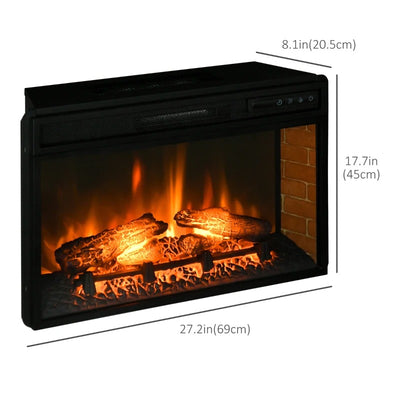 HOMCOM 27" Electric Fireplace Insert, Retro Recessed Fireplace Heater with Realistic Log Flame, Remote Control, Adjustable Brightness, 1400W, Black