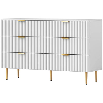 HOMCOM Modern Chest of Drawers 6 Drawer Dresser for Bedroom with Gold Legs and Handles, White