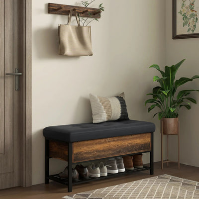 HOMCOM Shoe Storage with Seat, Upholstered Hallway Bench, Shoe Bench with Flip Top and Hidden Space for 3 Pairs of Shoes