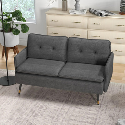 HOMCOM Modern 55" Loveseat, Fabric Love Seat Sofa with Button Tufted Back, Steel Legs for Bedroom, Living Room, Dark Grey