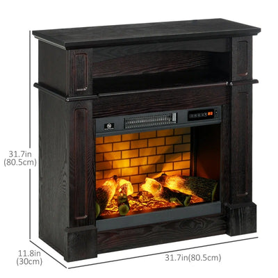 HOMCOM Electric Fireplace with Mantel, Freestanding Heater Corner Firebox with Remote Control, 700W/1400W, Brown