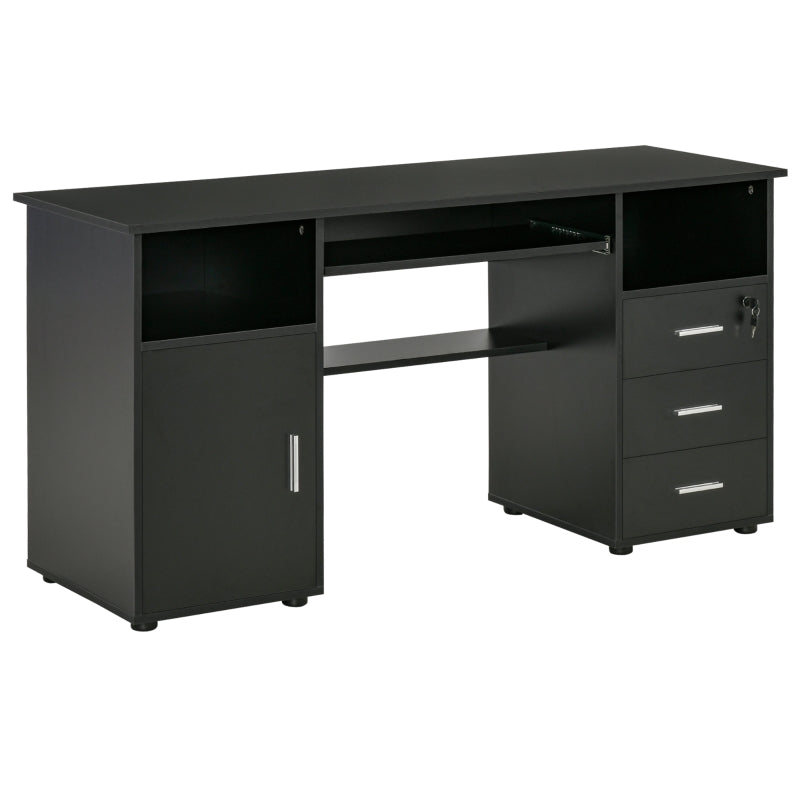 HOMCOM Computer Desk with Keyboard Tray and Drawers, Writing Desk, Home Office Workstation, Black