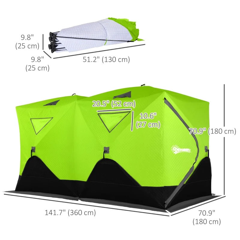 Outsunny 8-Person Insulated Ice Fishing Tent Shelter with Ventilation Windows and Carry Bag, for -22℉, Green