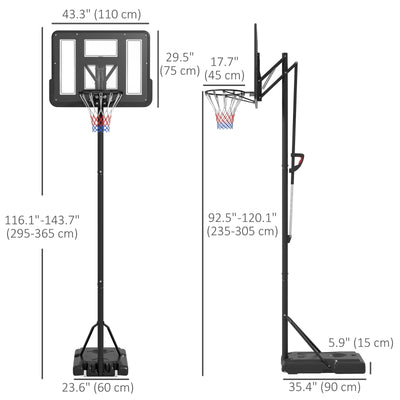 Soozier 7.7-10ft Basketball Hoop, Freestanding Basketball System with 43'' Shatterproof Backboard and Wheels