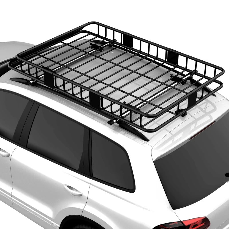 HOMCOM 64"/43" x 39" Car Roof Rack, Length Adjustable, Universal Rooftop Cargo Carrier Basket with U-bolts, 220 lbs Capacity