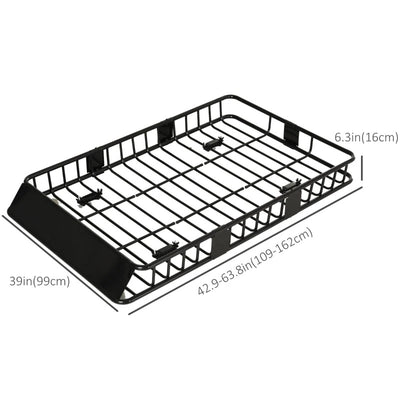 HOMCOM 64"/43" x 39" Car Roof Rack, Length Adjustable, Universal Rooftop Cargo Carrier Basket with U-bolts, 220 lbs Capacity