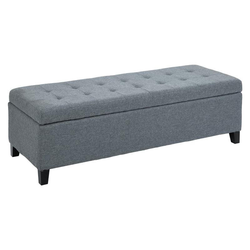 HOMCOM Large 50 Rectangular Storage Ottoman Bench, Tufted Upholstered Linen Fabric Wood Feet Entry Bench, Contemporary Home Decor Grey