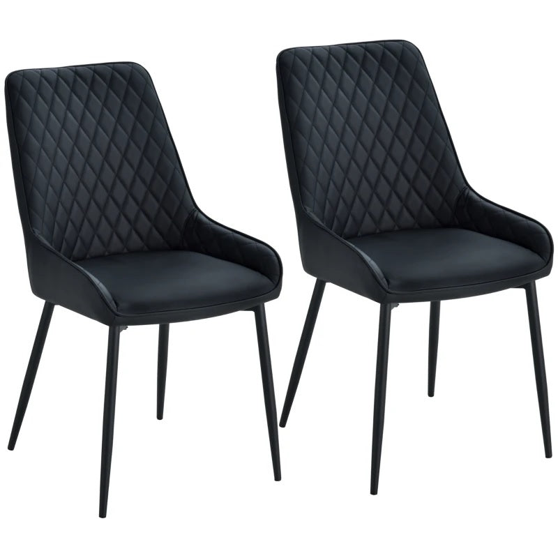 HOMCOM Dining Chairs Set of 2, Modern PU Leather Upholstered Kitchen Chairs with Diamond Tufted Backs and Steel Legs for Living Room, Dining Room, Bedroom, Black