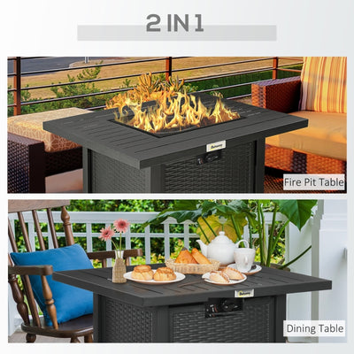 Outsunny Propane Fire Pit Table Smokeless Gas Firepit with 40,000 BTU Burner Thermocouple, Lava Rocks, Cover, Spark Guard