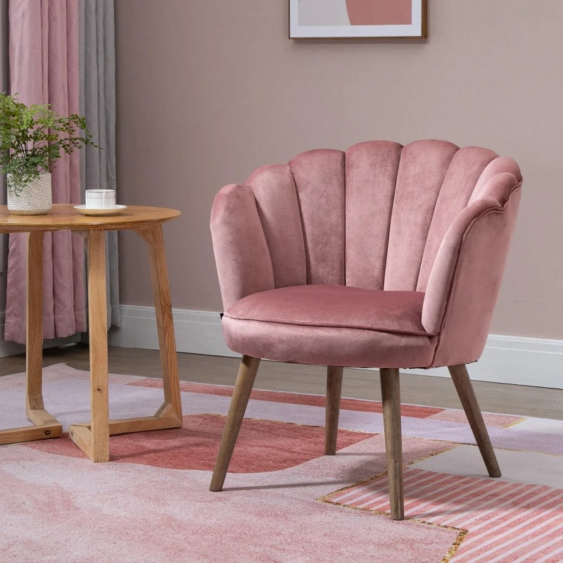 HOMCOM Modern Accent Chair Leisure Club Chair with Velvet-Touch Fabric Wood Legs for Living Room, Pink