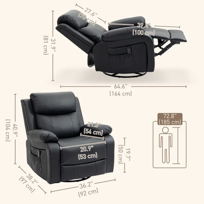 HOMCOM PU Leather Reclining Chair with Vibration Massage Recliner, Swivel Base, Rocking Function, Remote Control, Black