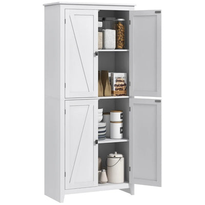 HOMCOM 72" Farmhouse Kitchen Pantry Cabinet, Kitchen Pantry Storage Cabinet with 4 Barn Doors and Adjustable Shelves, White