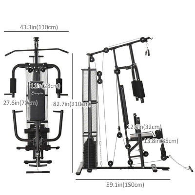 Soozier Home Gym, Multifunction Gym Equipment Workout Station with 100Lbs Weight Stack for Lat Pulldown, Leg Extensions, Preacher Bicep Curls, Triceps Pulldowns, Chest Press