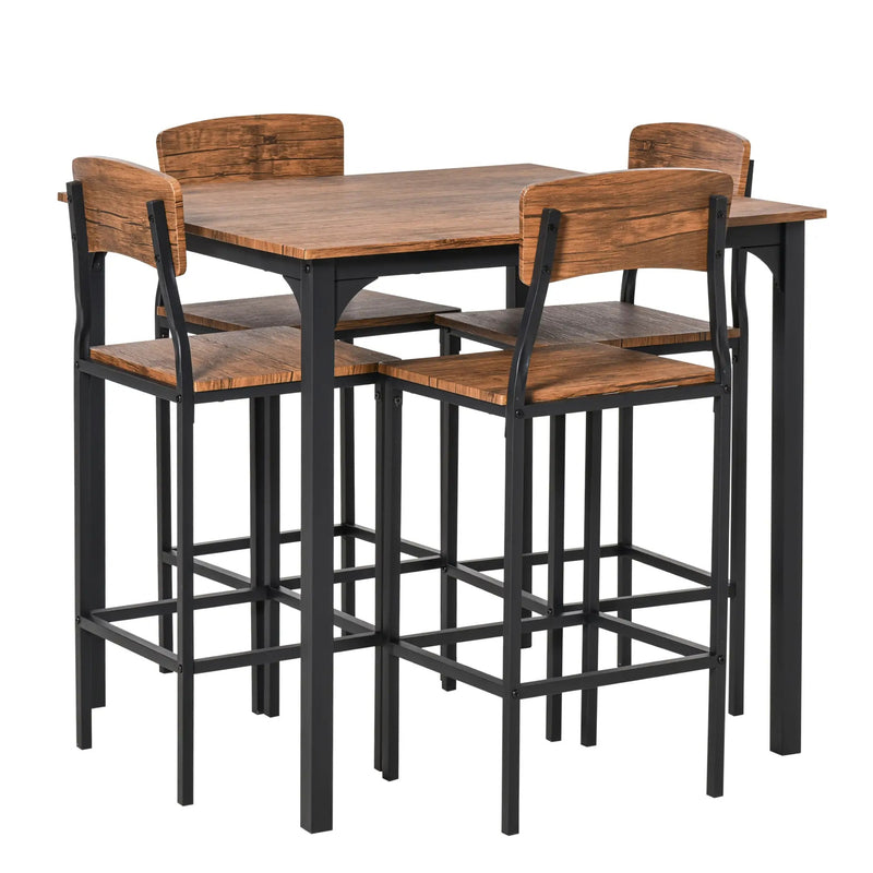 HOMCOM 5-Piece Counter Height Bar Table and Chairs, Square Dining Table and Chairs Set for 4, Industrial Pub Table and Chairs