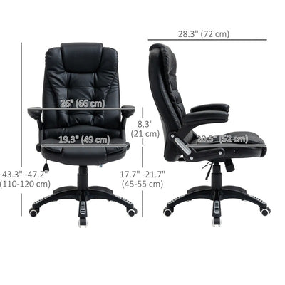 Vinsetto Executive Chair PU Leather Recliner Office Chair, with Swivel Wheels, Arm, Adjustable Height, High Back, Black