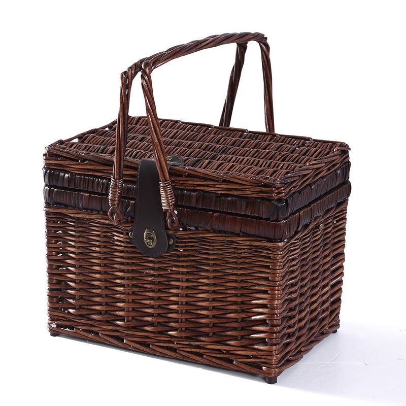 Wicker 4 Person Picnic Basket Folding Handle Outdoor Corporate Gift Blanket Park