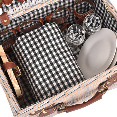 4 Person Picnic Basket Baskets Set Outdoor Blanket Deluxe Wicker Gift Storage