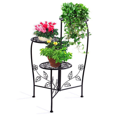 Wrought Outdoor Indoor Flower Pots Plant Stand Garden Metal Corner Shelf Black