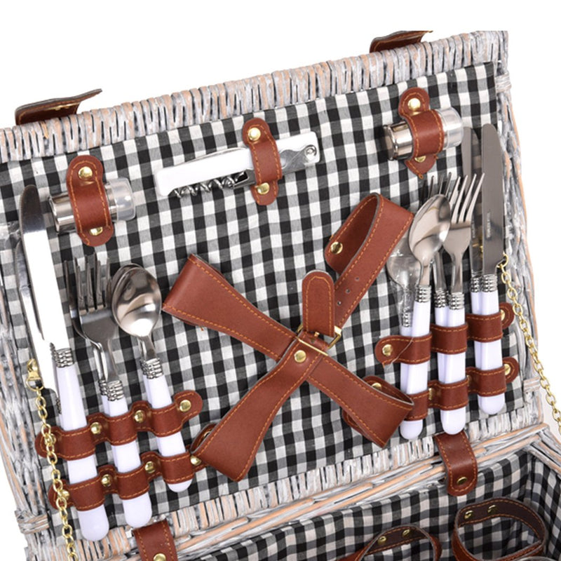 4 Person Picnic Basket Baskets Set Outdoor Blanket Deluxe Wicker Gift Storage