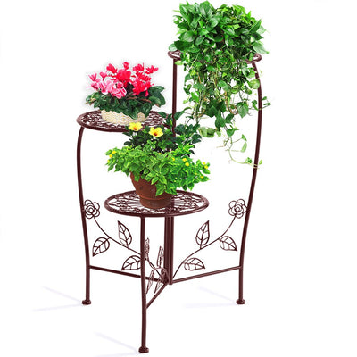 Wrought Outdoor Indoor Flower Pots Plant Stand Garden Metal Corner Shelf Bronze