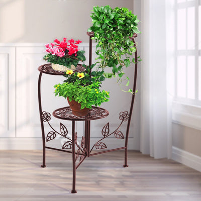 Wrought Outdoor Indoor Flower Pots Plant Stand Garden Metal Corner Shelf Bronze
