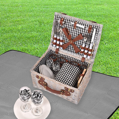 4 Person Picnic Basket Baskets Set Outdoor Blanket Deluxe Wicker Gift Storage