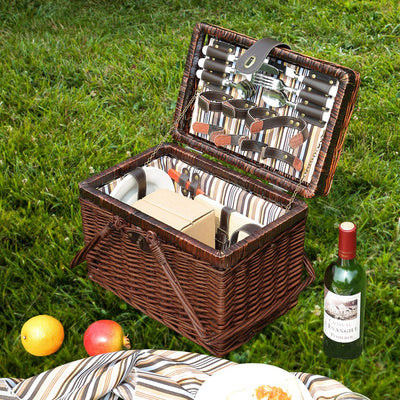 Wicker 4 Person Picnic Basket Folding Handle Outdoor Corporate Gift Blanket Park