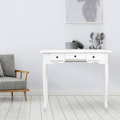 White 3 Drawer 94x40x80cm Hall Console Table Hallway Side Entry Wooden Timber