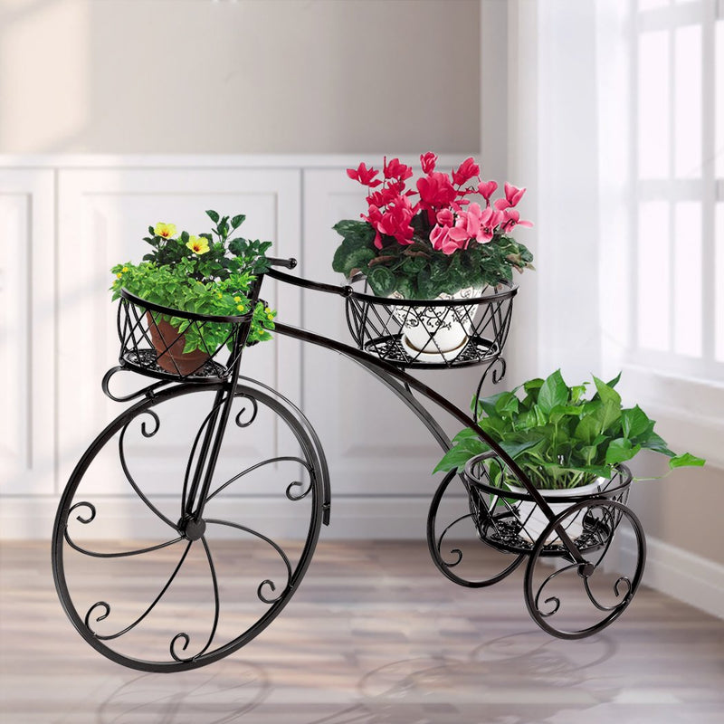 Levede Bicycle Shape Metal Plant Stand 3 Pots Flower Planter Corner Shelf Black