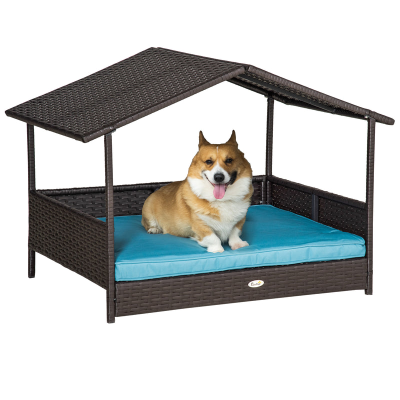 Wicker Pet House Dog Bed for Indoor/Outdoor Rattan Furniture with Cushion