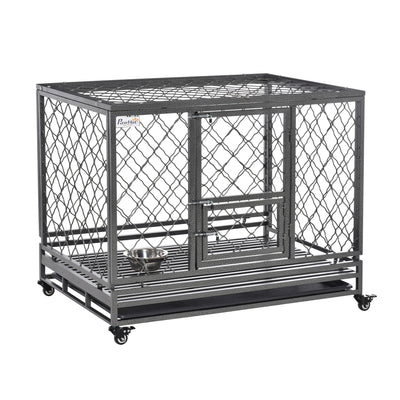 Steel Dog Kennel Collapsible with Easy-Open Top Hatch and Slide Out Tray, Black