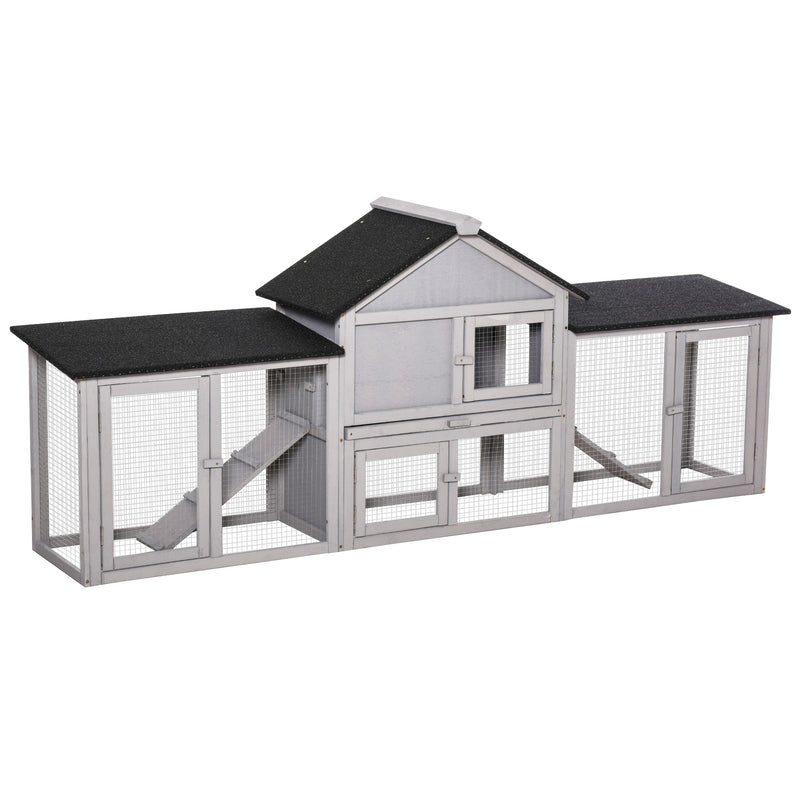 Fir Wood Bunny Hutch w/ Slide out Tray Ramps Asphalt Roof  for Outdoor Use