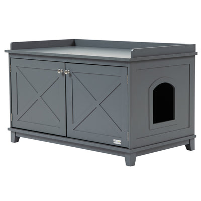 Cat Litter Box Furniture Enclosure Double-door End Table w/ Cat Hole