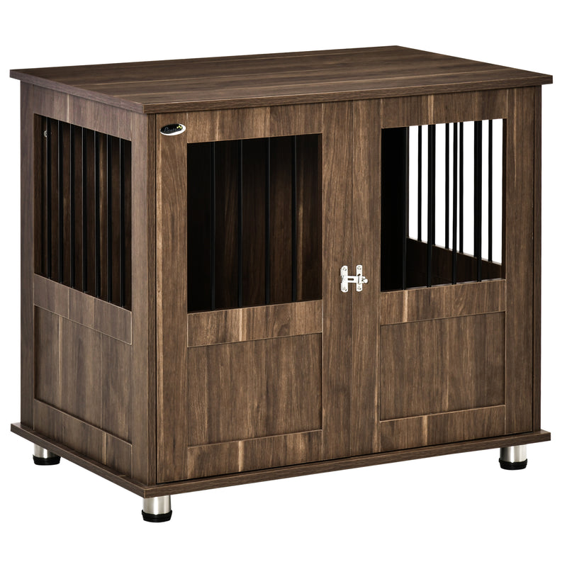 Medium Wooden Furniture Style Dog Crate w/ Double Door, Indoor End Table