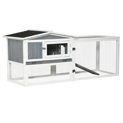 2-Story Rabbit Hutch Outdoor w/ Slide Out Tray, Detachable Run, Ramp