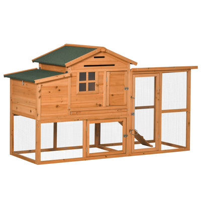 76" Wooden Chicken Coop Hen House with Outdoor Run Nesting Box Slide-out Tray