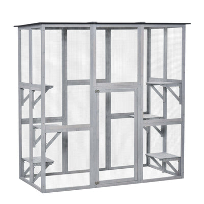 Large Catio Enclosure Shelter Cage w/ Weather Protection, 6 Cat Platforms