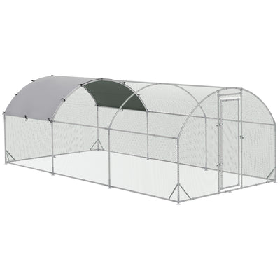 Metal Chicken Coop 1 Room Walk-in Enclosure Hen House w/ Water-Resist Cover