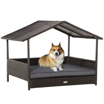 Wicker Pet House Dog Bed for Indoor/Outdoor Rattan Furniture with Cushion