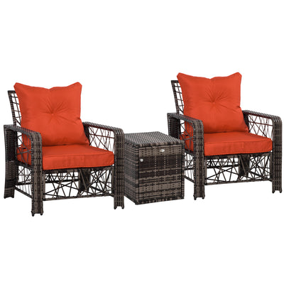 3 PCS Patio Wicker Coffee Table Set Conversation Bistro Furniture w/ Cushion