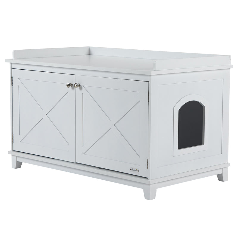 Cat Litter Box Furniture Enclosure Double-door End Table w/ Cat Hole