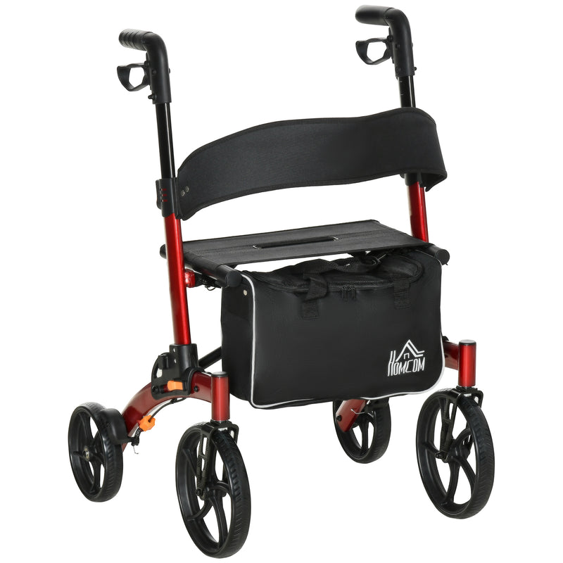 Folding Aluminum Rollator Walker w/ 10&apos;&apos; Wheels Bag Seat and Backrest