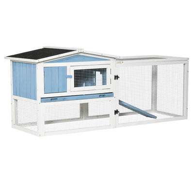 2-Story Rabbit Hutch Outdoor w/ Slide Out Tray, Detachable Run, Ramp